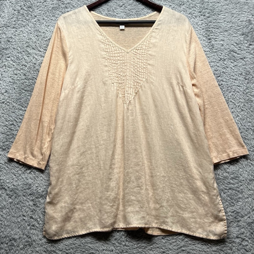 J.Jill Love Linen Top Womens Large Peach‎ Pintuck Pullover Tunic Blouse Beach